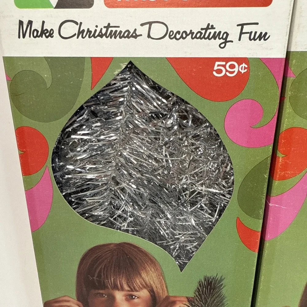 2 NOS Doubl Glo Silver Tinsel‎ Twist Garland 18 Feet 6 Yards 1 1/3 Inch Wide